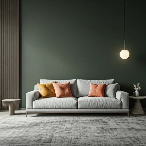 Salotto moderno con divano grigio, cuscini colorati e luce naturale – La Sosta Pisa