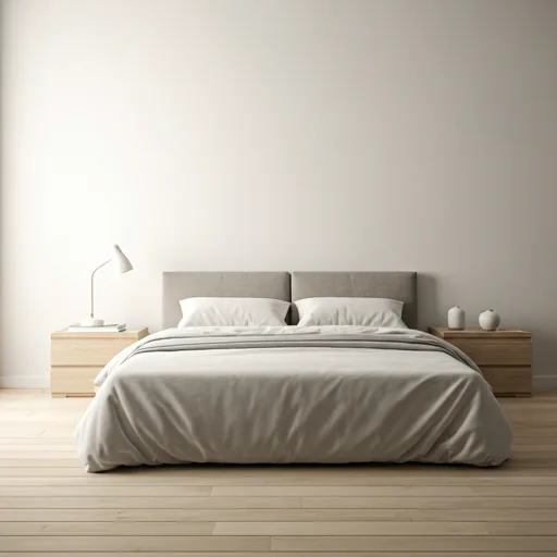 Camera da letto minimalista con letto matrimoniale e pareti chiare – La Sosta Pisa